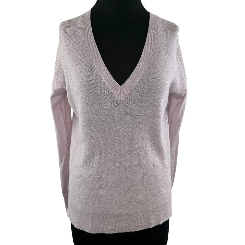 J Crew Light Pink Merino Wool Cotton V-Neck Sweater Long Sleeve XS FLAW